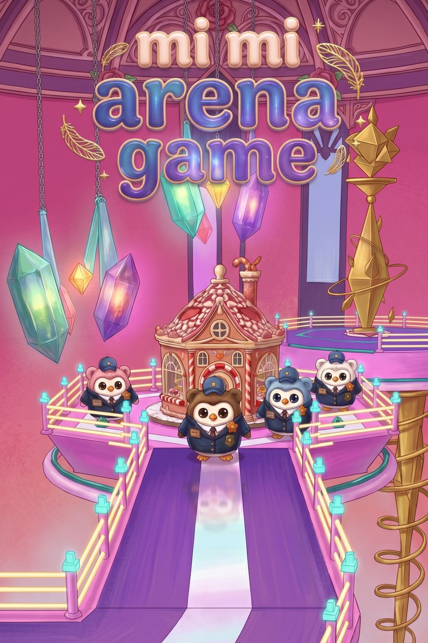Mi Mi Arena — in-app mini-game where plush companions compete on a crystal stage